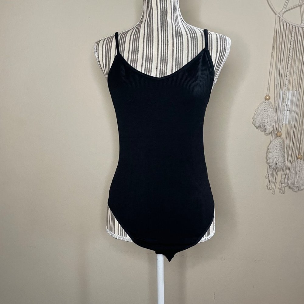 TOPSHOP Ribbed Stretchy Black Bodysuit Size 12 - Picture 2 of 12